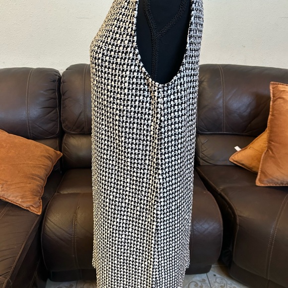 NWT ST. JOHN Sleeveless Ecru White Black Multi Tweed Knit Shift Dress Zip Up M - Picture 9 of 14